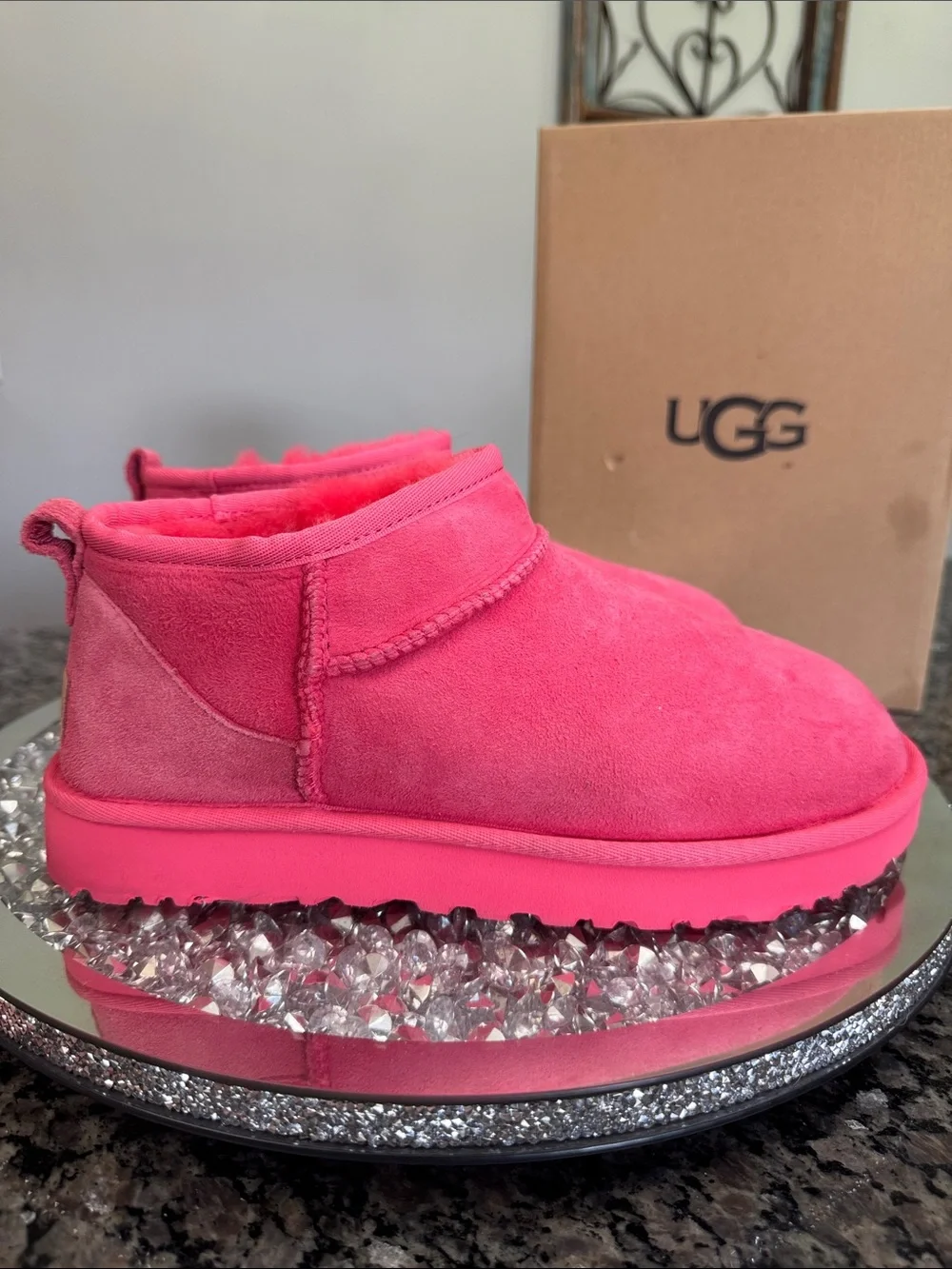 UGG Pink Suede Classic ultra Mini Bootie NEW 9